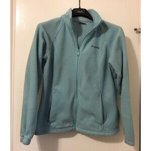 Columbia Womens Jacket Large Teal Blue Fleece Full Zip Pullover Long Sleeve